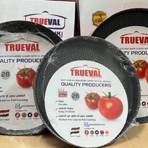 طقم 3 مقلايات تروڤال Trueval غير لاصقة – مقاسات 20-26-28 سم